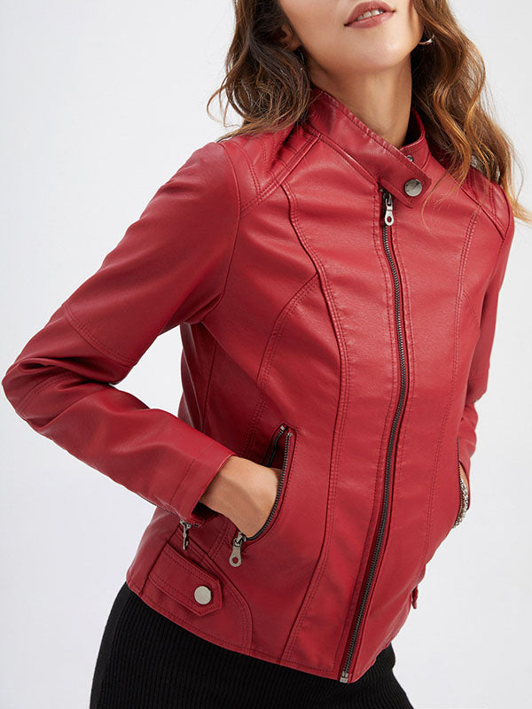 Long Sleeves Plus Size Buttoned Pockets Zipper Stand Collar Jackets Outerwear