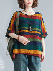 Rainbow Stripe Batwing Sleeves T-Shirts Tops