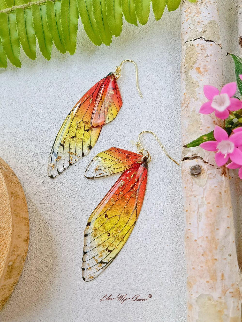 Butterfly Wing Handmade Crystal Gold Foil Earring