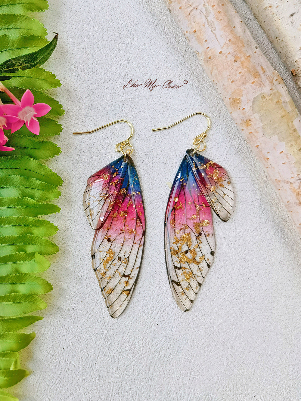 Butterfly Wing Handmade Crystal Gold Foil Earring