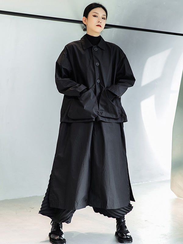 Loose Split-Joint Black False Two Trench Coat