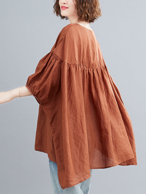 Casual Loose Split-Joint Batwing Sleeves V-Neck Shirts Top