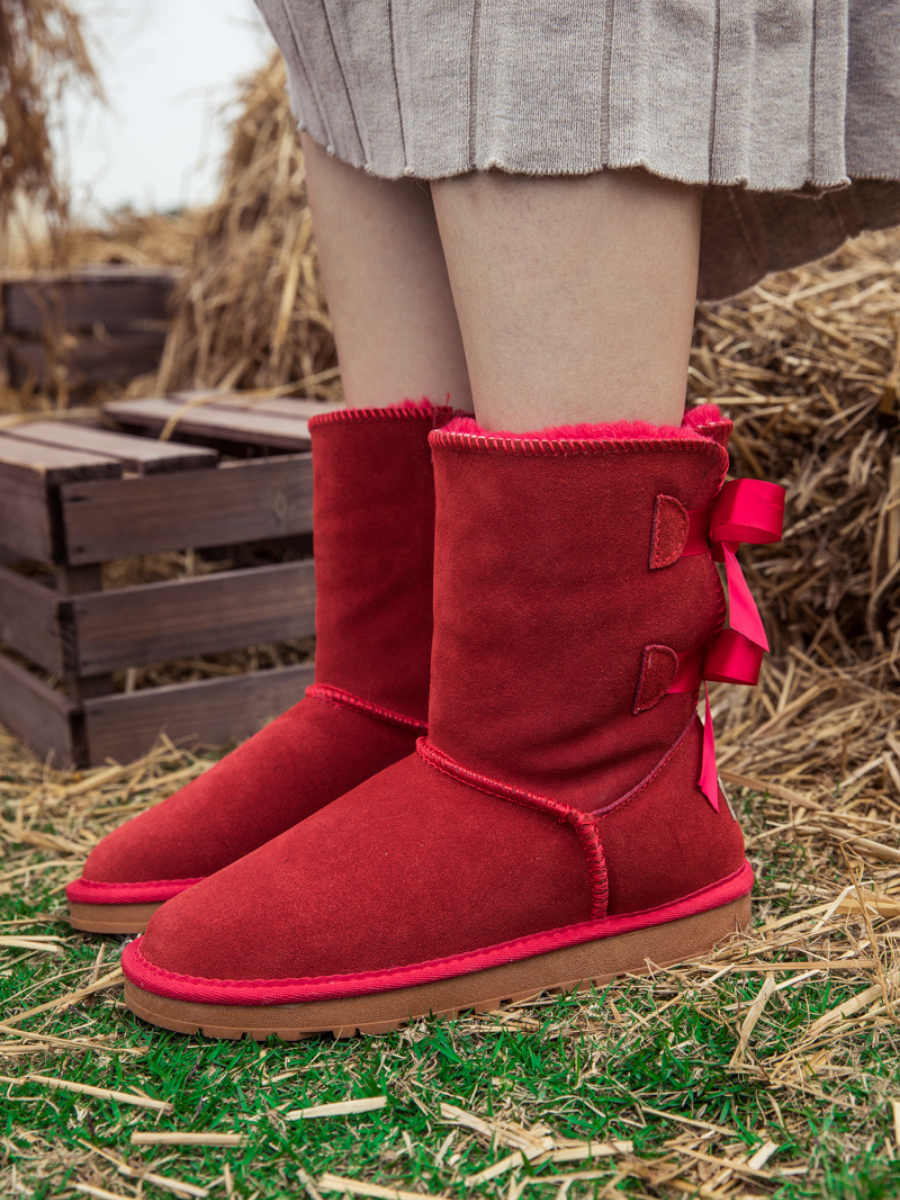 SMAIBULUN Ugg | DOUBLE RIBBON BOW SUEDE BOOT - Red