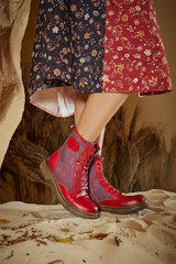 Soffia | Hot Stepper Leather Combat Boots - Red