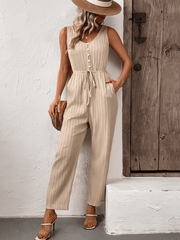 Working Girl Plisse Drawstring Waist Jumpsuit