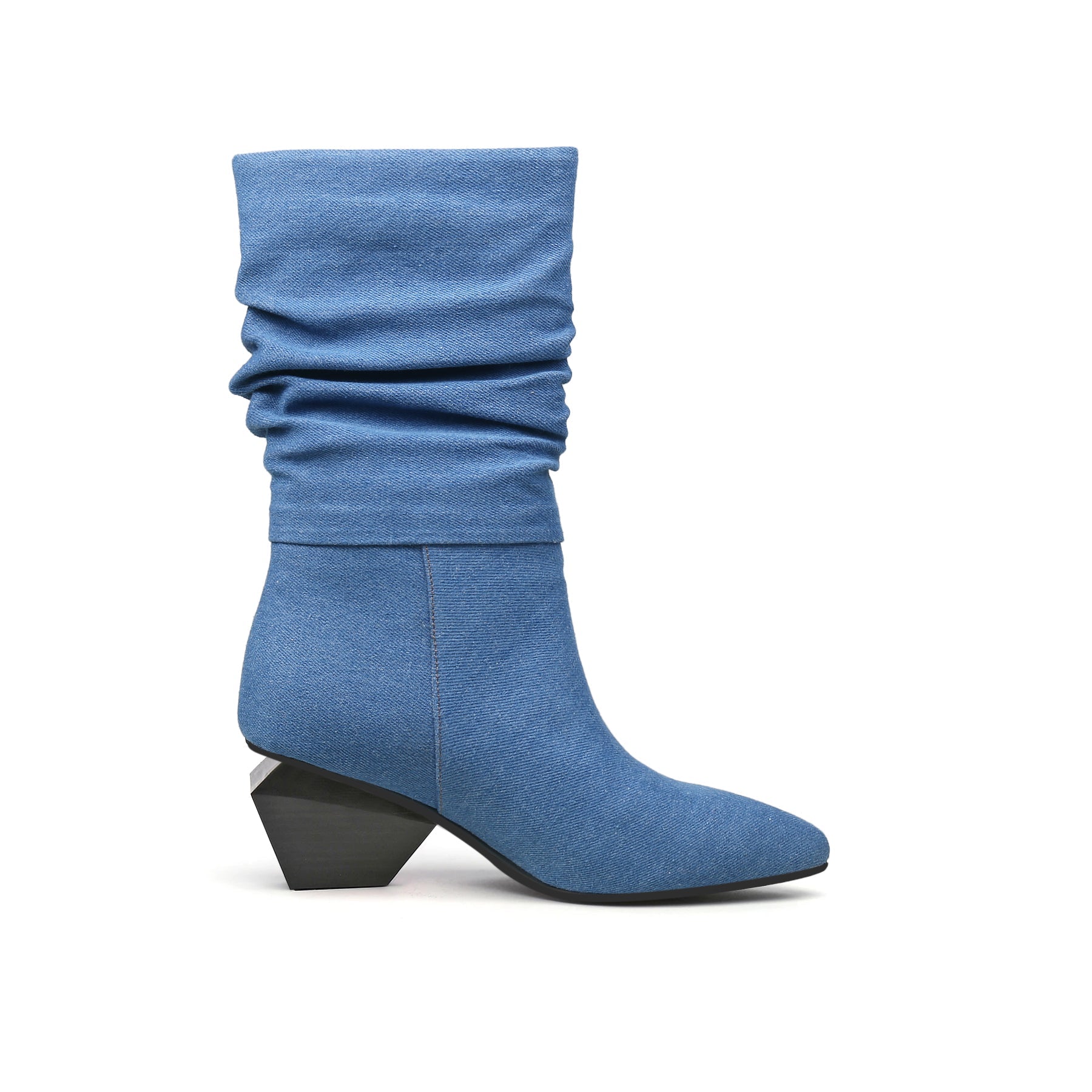 JADY ROSE | BLOCK HEEL DENIM RUCHED ANKLE BOOTS