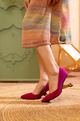 JADY ROSE | MYLETTE GOLDEN HEEL SUEDE PUMP - MAGENTA