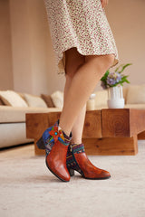 Soffia | Evanie Floral Applique Leather Ankle Boots