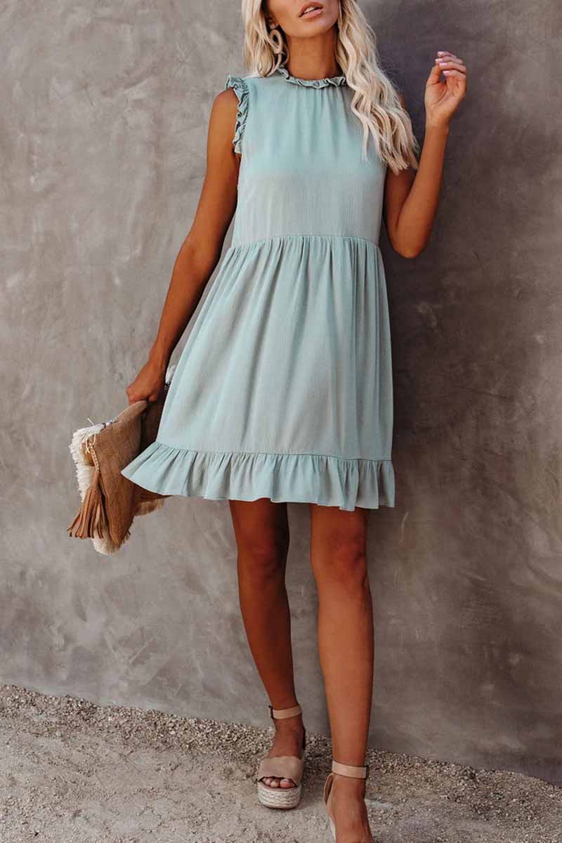 Chicindress Solid Color Ruffled Waist Mini Dress