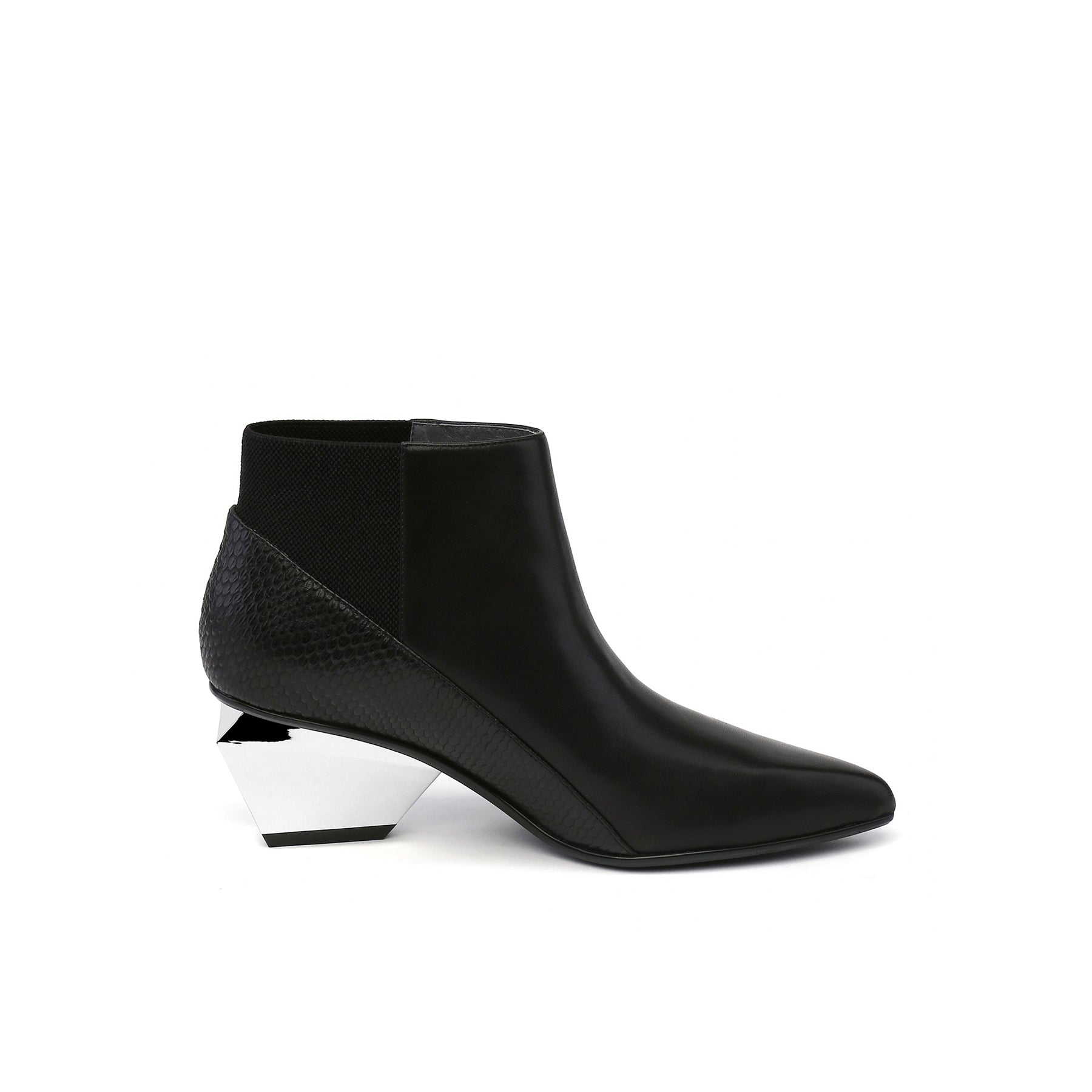 JADY ROSE | GEOMETRY-HEEL LEATHER ANKLE BOOT - Black