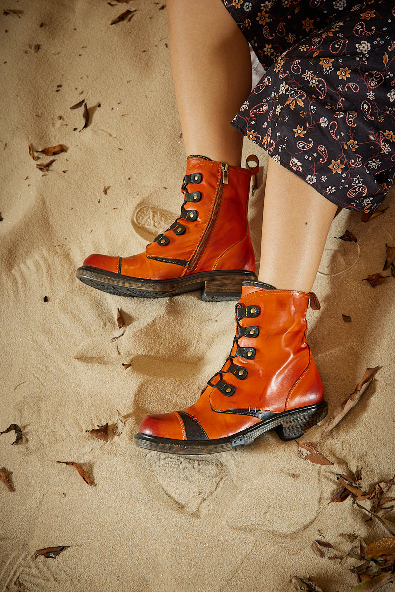 Soffia | Pumpkin Stepper Leather Combat Boots