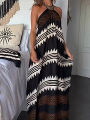 Savannah - Ethnic Print Halter Neck Maxi Dress