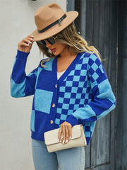 Checkmate Button Up Knit Cardigan - Blue