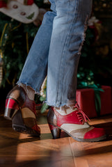 SOFFIA | COLOR BLOCK BLOCK HEEL LEATHER OXFORD - RED