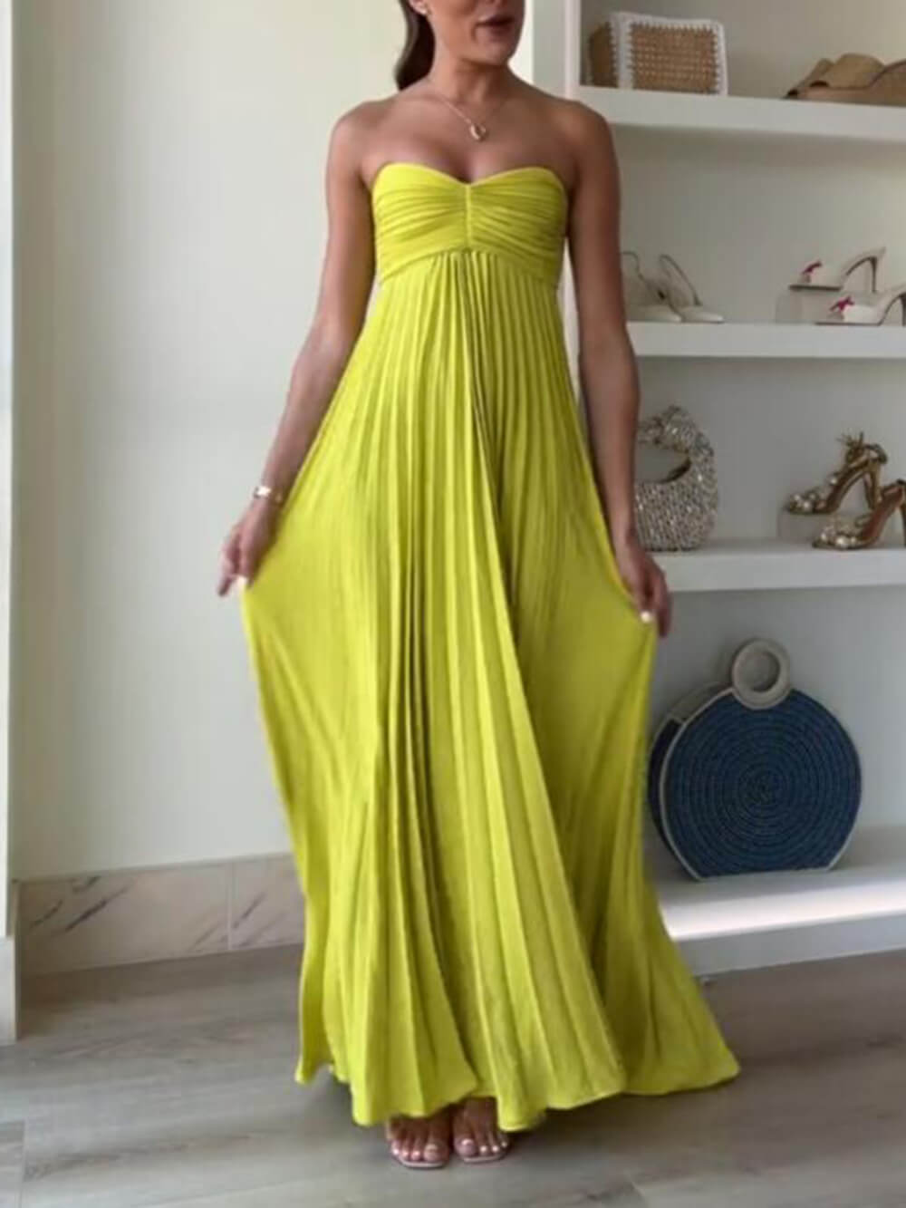 Exquisite Elegant Pleated Off-the-shoulder Party Maxi Dress