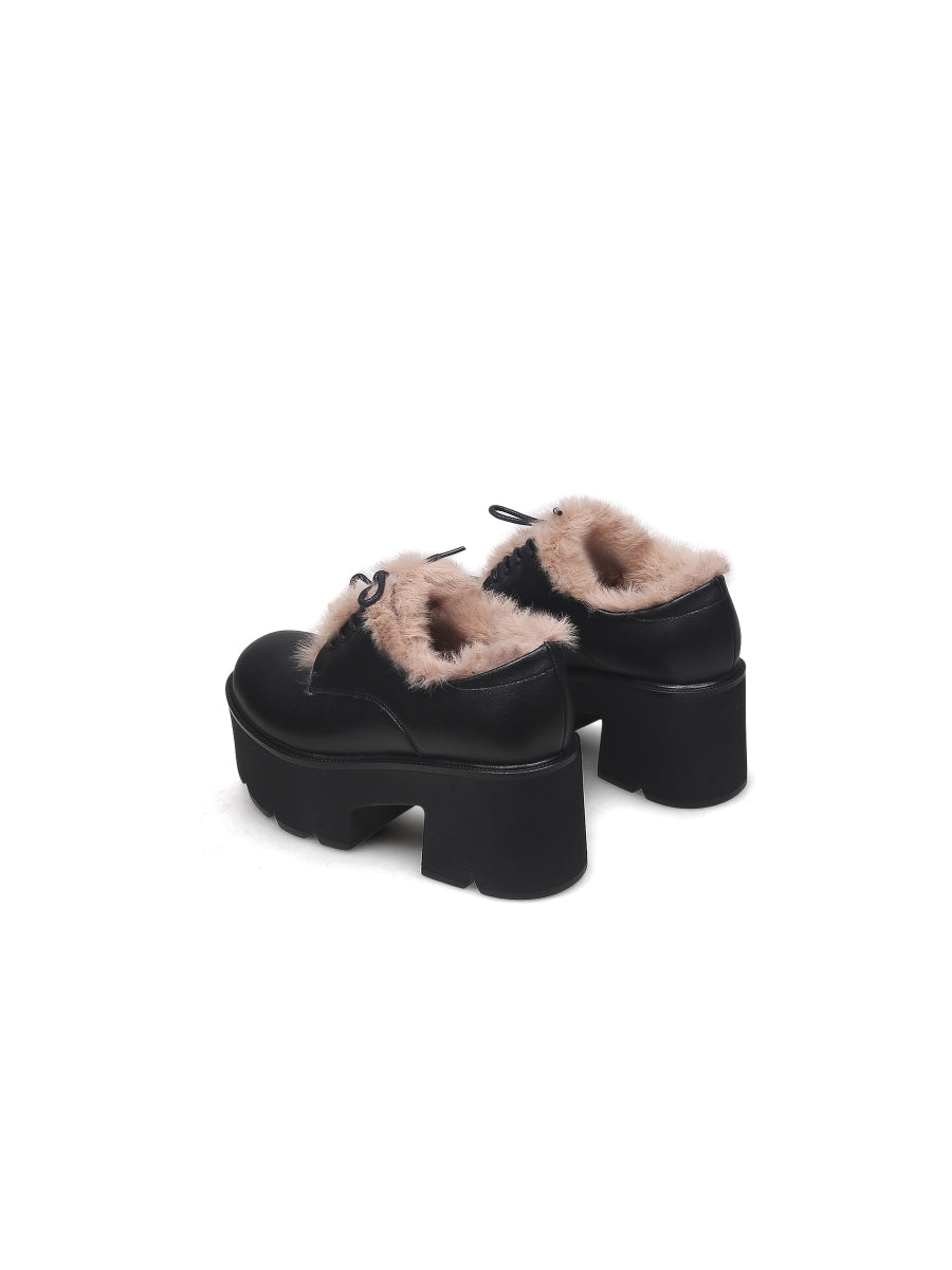 JadyRose | Freesia Lace-Up Faux Fur Lined Chunky Heel Oxford