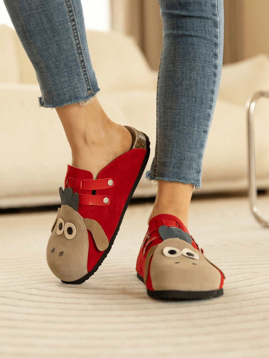 Maibulun | Moo Moo Baa Baa Double Strap Suede Clog - Red