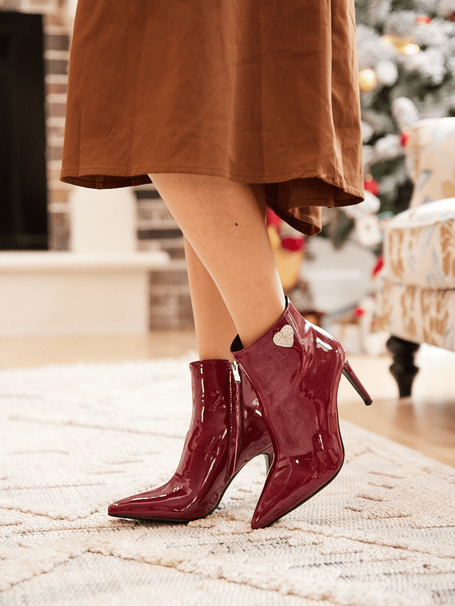 Jady Rose | My Valentine Stiletto Leather Ankle Boots - Burgundy