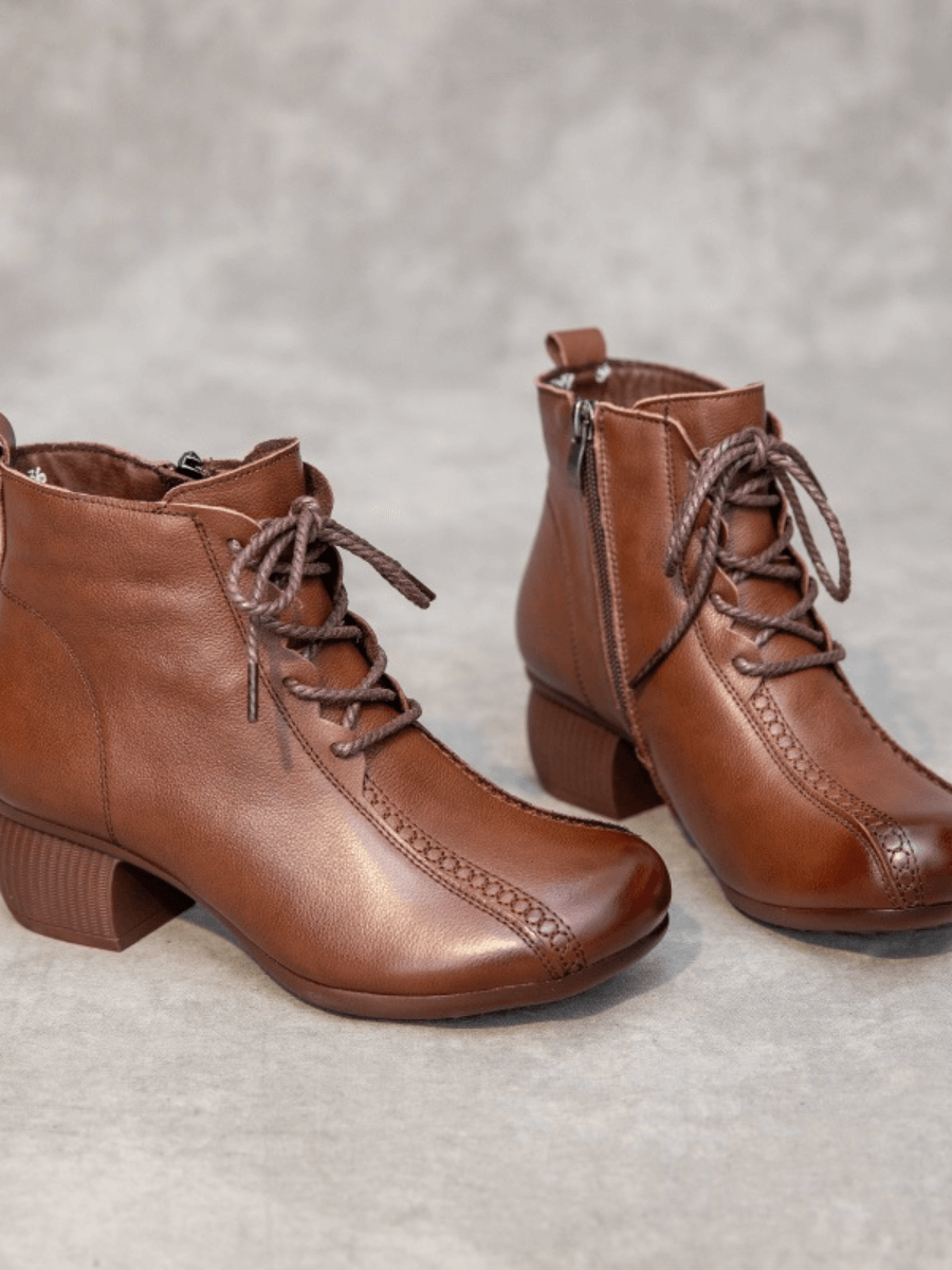 RUMOUR HAS IT | LACE-UP LEATHER ANKLE BOOTS - BROWN