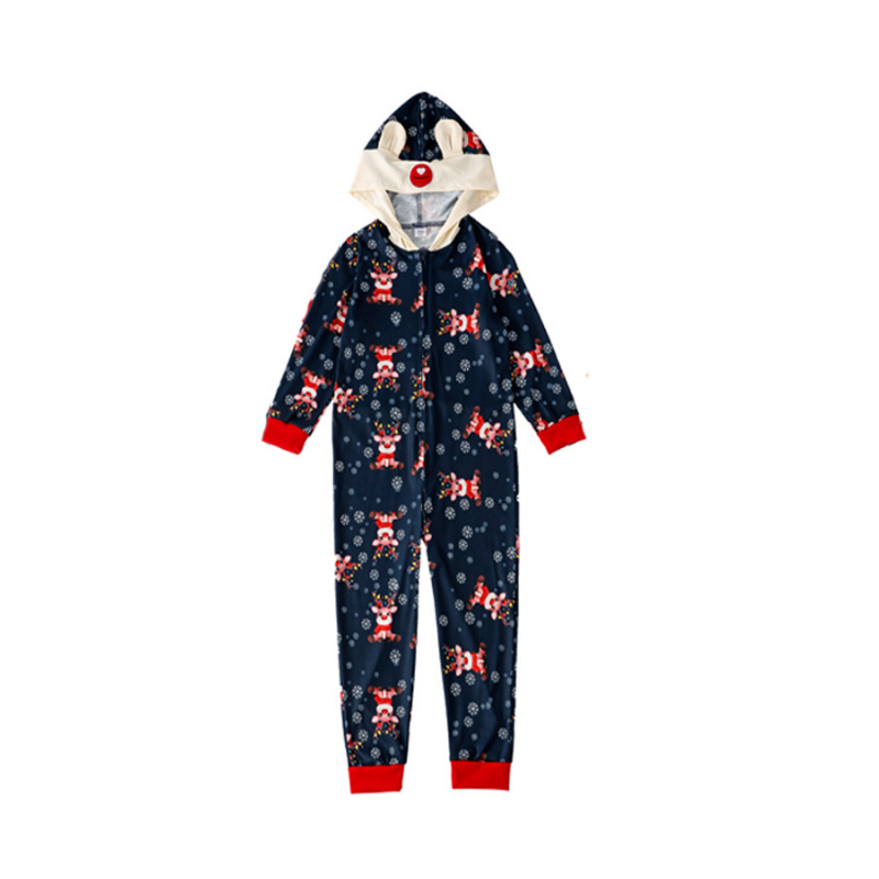 Christmas Print Hooded One-Piece Pajamas Set