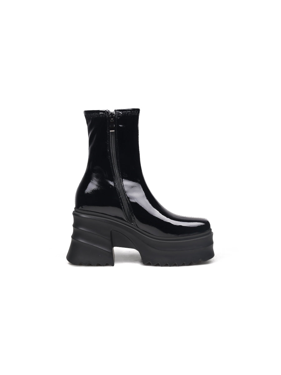 JadyRose | Chunky Heel Woolen Lined Black Genuine Leather Boots