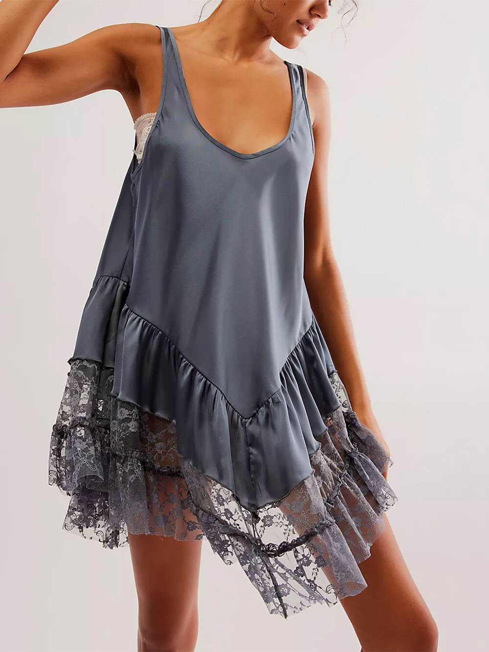 Sage-Lace Slip Dress