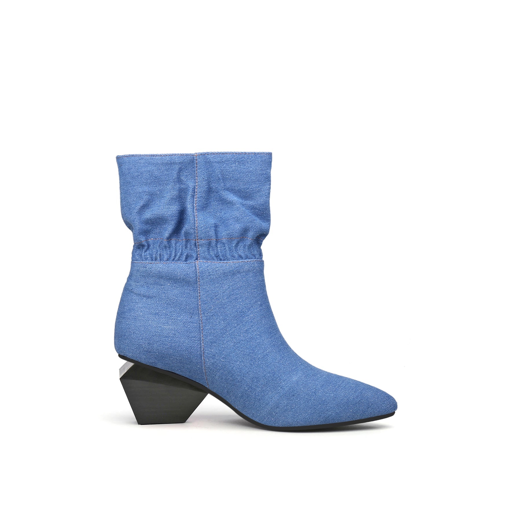 JADY ROSE | BLOCK HEEL RUFFLE ANKLE DENIM BOOTS