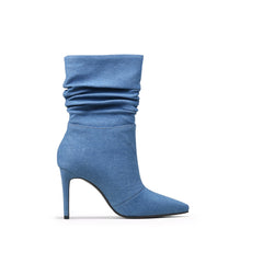 JADY ROSE | DENIM RUCHED ANKLE STILETTO BOOTS