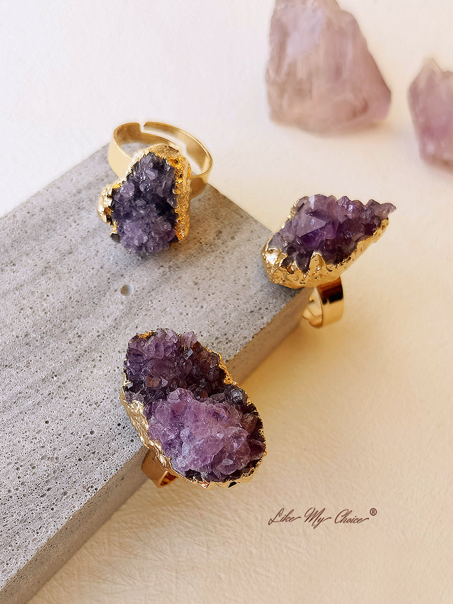 Natural Amethyst Gold Plated Ring