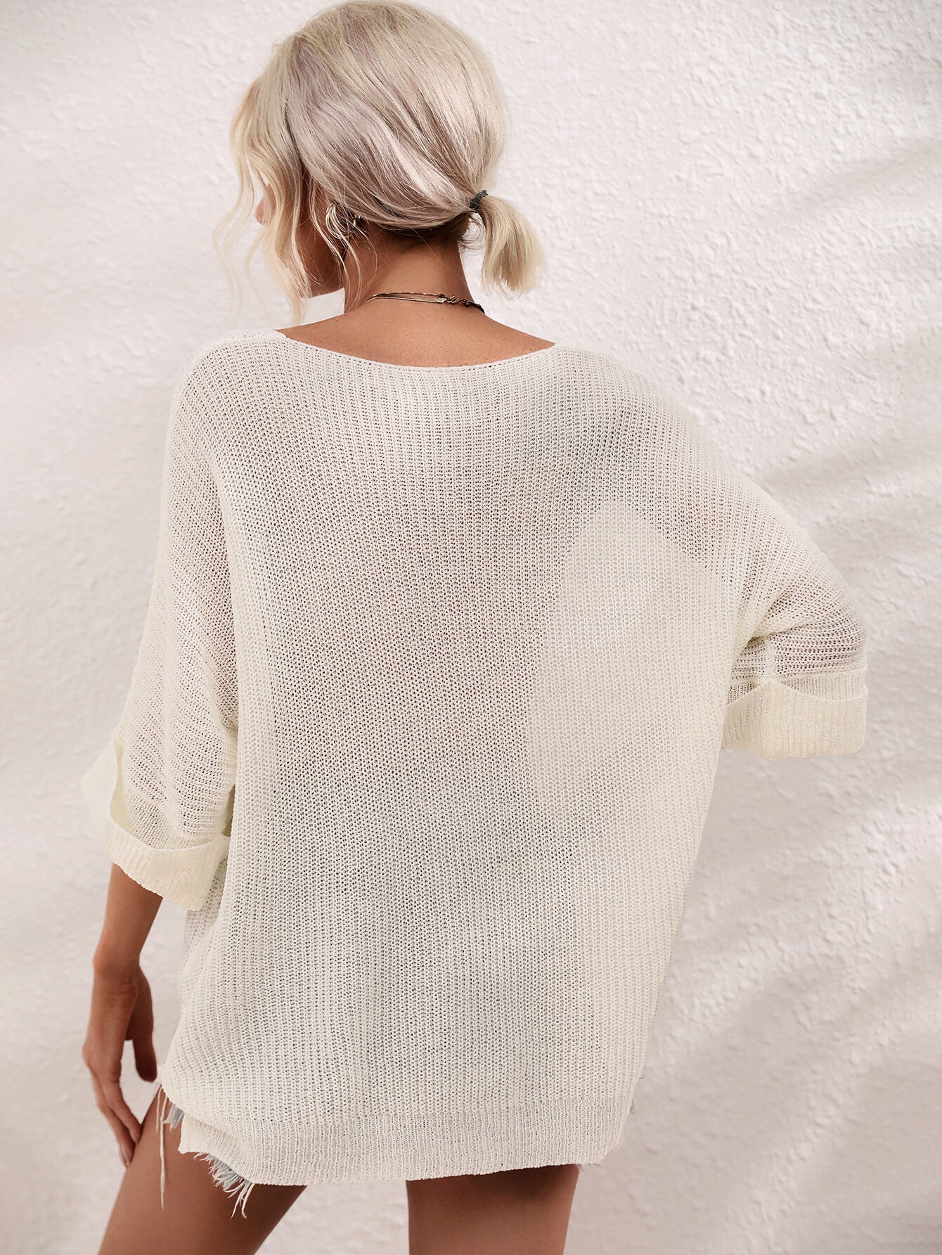 DEMETRA RIBBED KNIT SWEATER - CREAM