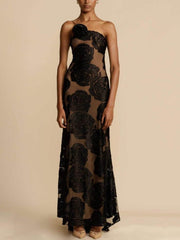 Rose Flower Three-Dimensional Burnt Flower Maxi Dress