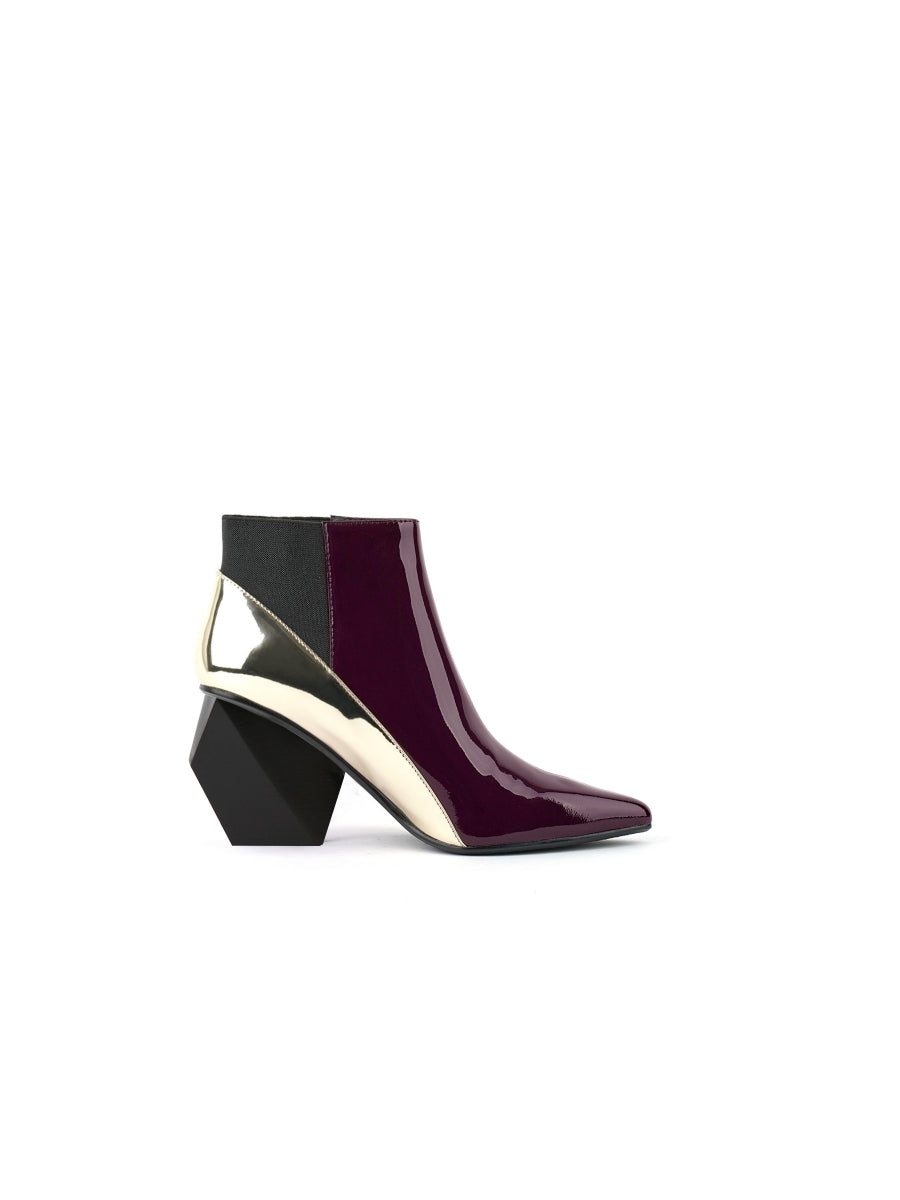 JadyRose | Claret Structural-Heel Contrast Patent Leather Ankle Boot