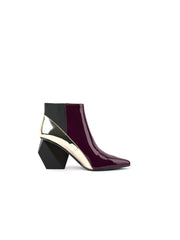 JadyRose | Claret Structural-Heel Contrast Patent Leather Ankle Boot