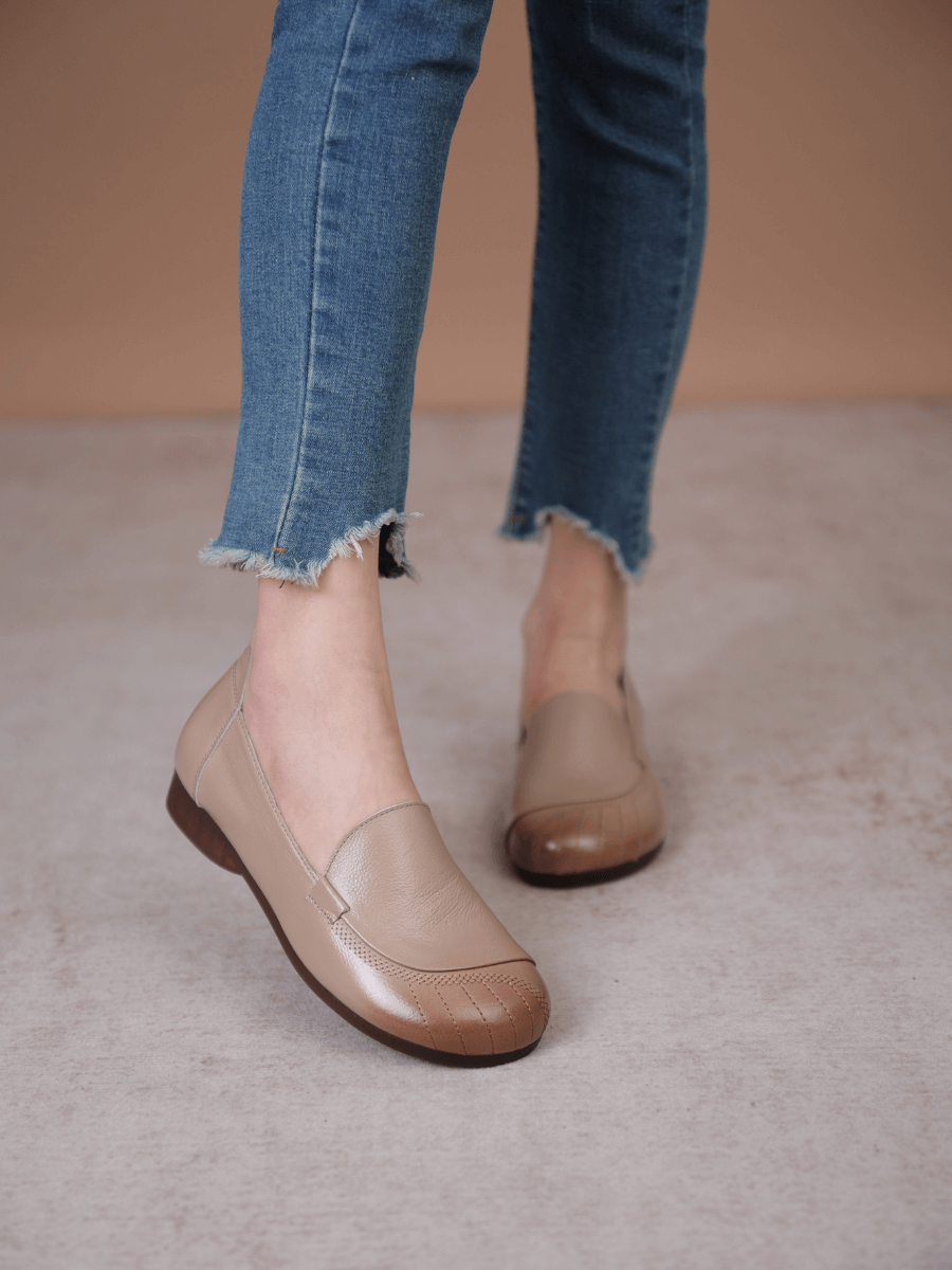 RUMOUR HAS IT| STITCHING HEADER LEATHER LOAFER - TAN