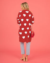 Listen To Your Heart Knit Open Front Cardigan - Red