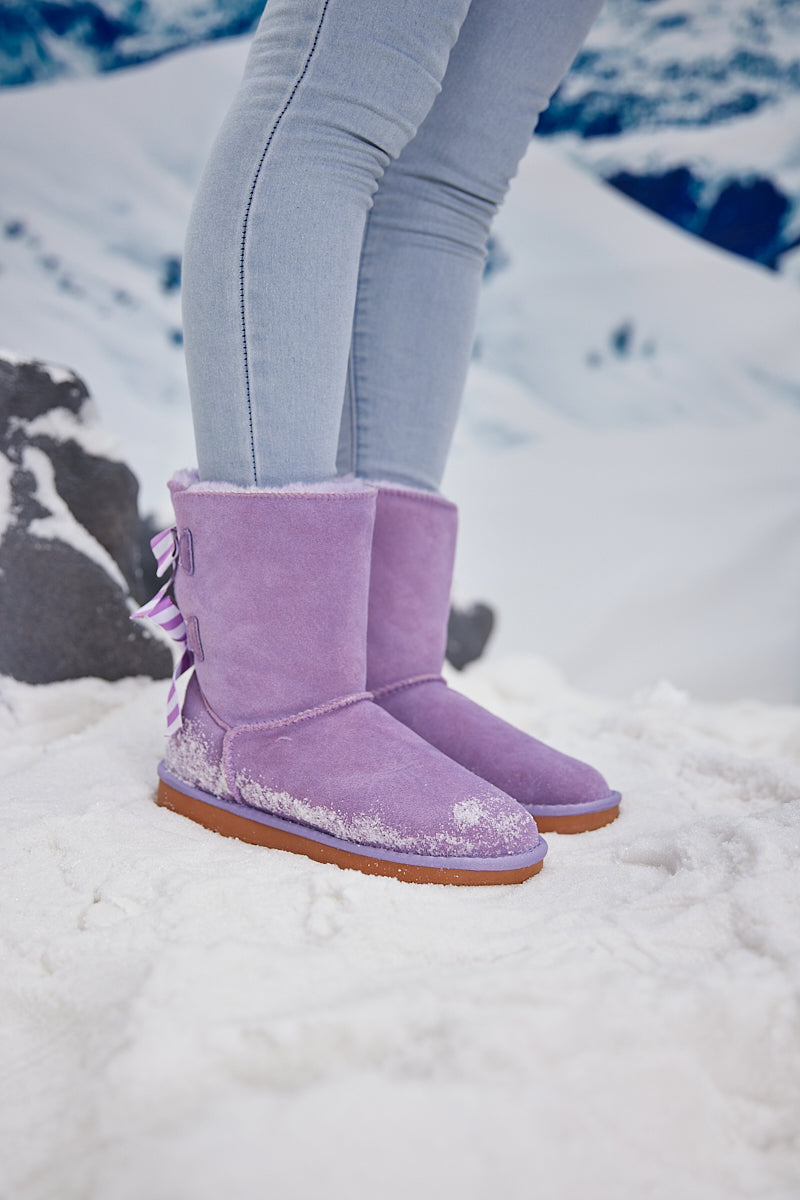 Smaibulun Ugg | Serenity Striped Bailey Bow Shearling Boots - Lavender