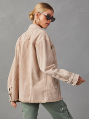 Midland Oversized Frayed Denim Jacket - Beige