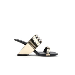 JADY ROSE | VIVIANE PEARL INLAY LEATHER HEELED SANDAL - GOLD