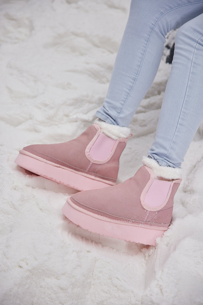 Smaibulun Ugg | Chelsea On The Land Suede Shearling Boots - Baby Pink