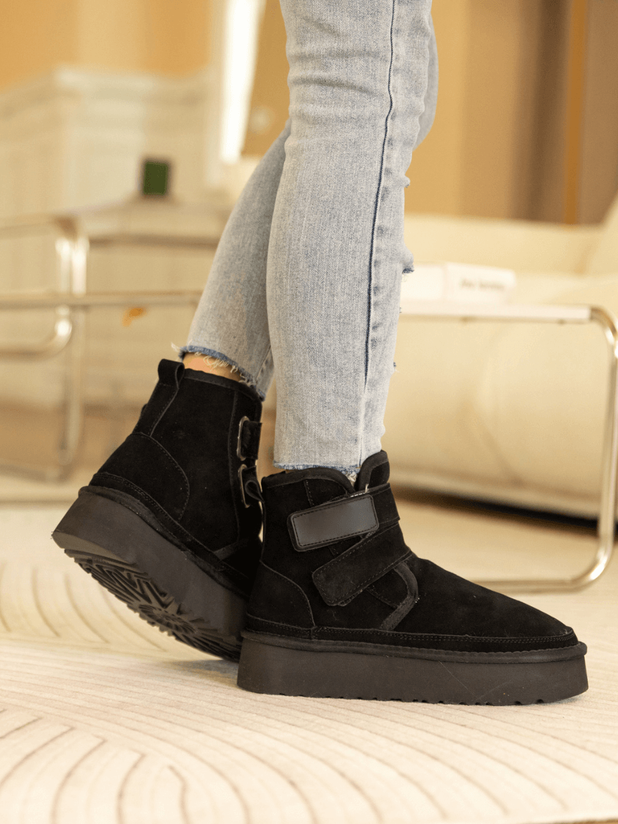 Smaibulun Ugg | Montford Wool Lined Buckle Up Platform Boots – Black