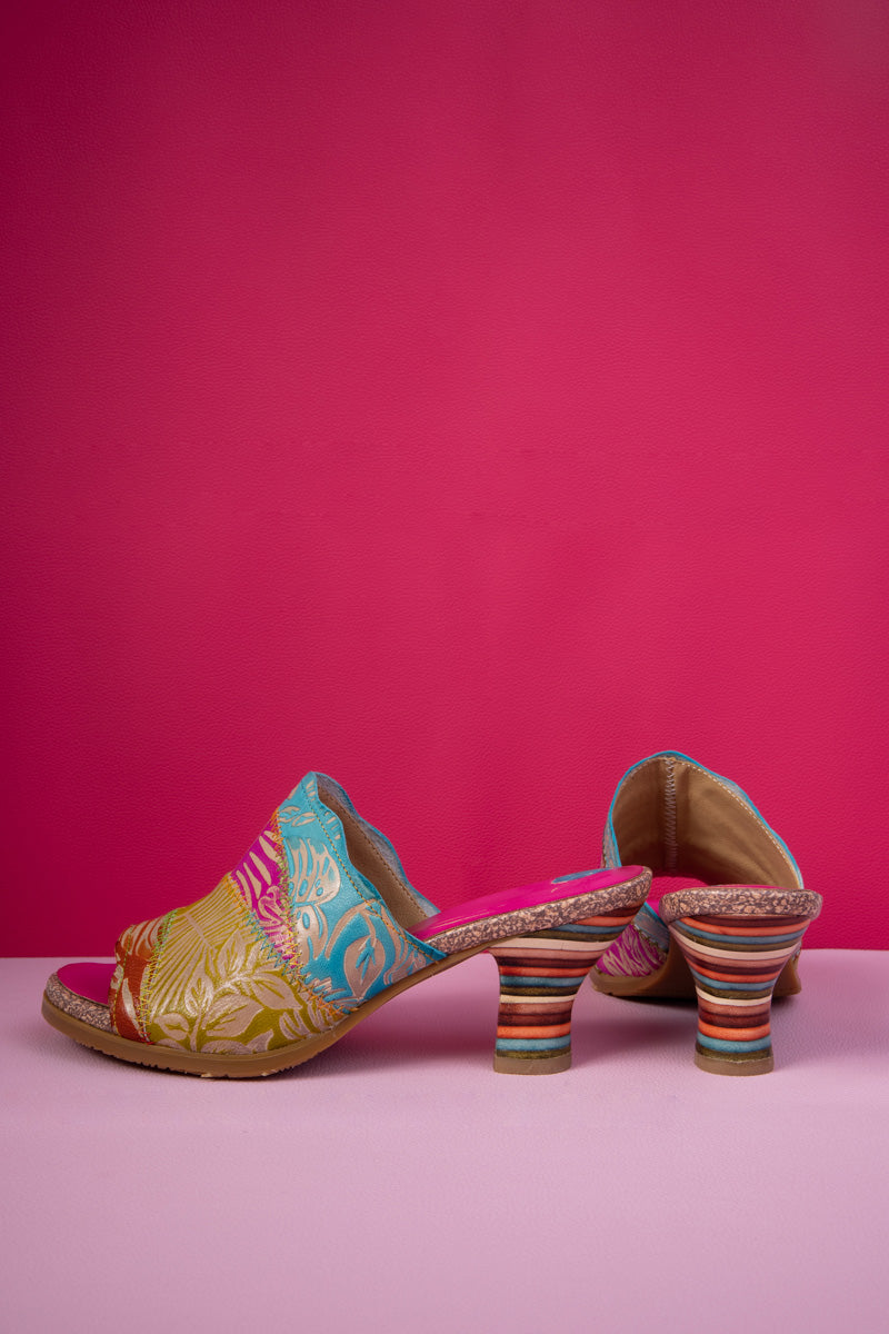 Soffia | Queen Retro Tropical Embossed Leather Sandal