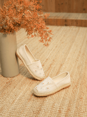 CACTUS ROSE | TWIN FLOWER EMBROIDERED LINEN ESPADRILLES - APRICOT