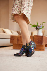 Soffia | Odette Rose Floral Embossed Leather Ankle Boots