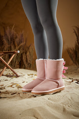 Smaibulun Ugg | Serenity Striped Bailey Bow Shearling Boots - Pink