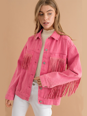 SEQUIN TASSEL WING RETRO DENIM JACKET - PINK