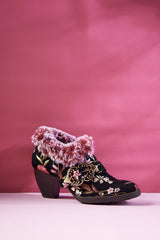 Soffia | Thalia Lily Blossom Leather Low Ankle Boots - Pink