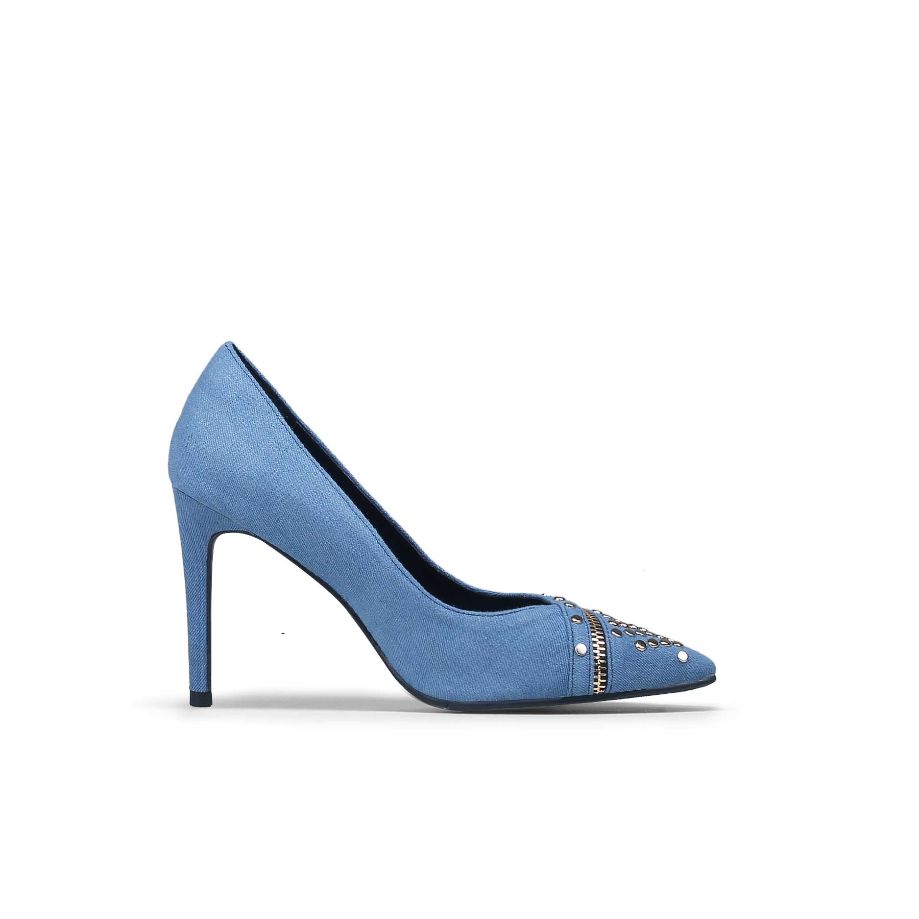 Jady Rose | Gelson Metal Stud Embellished Denim Stilettos - Blue