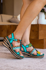 Soffia | Brickell Tropical Daisy Applique Leather Wedge