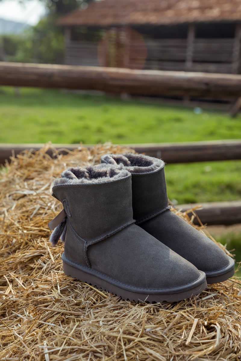 SMAIBULUN Ugg | TAIL BOW BACK SUEDE BOOT - GREY