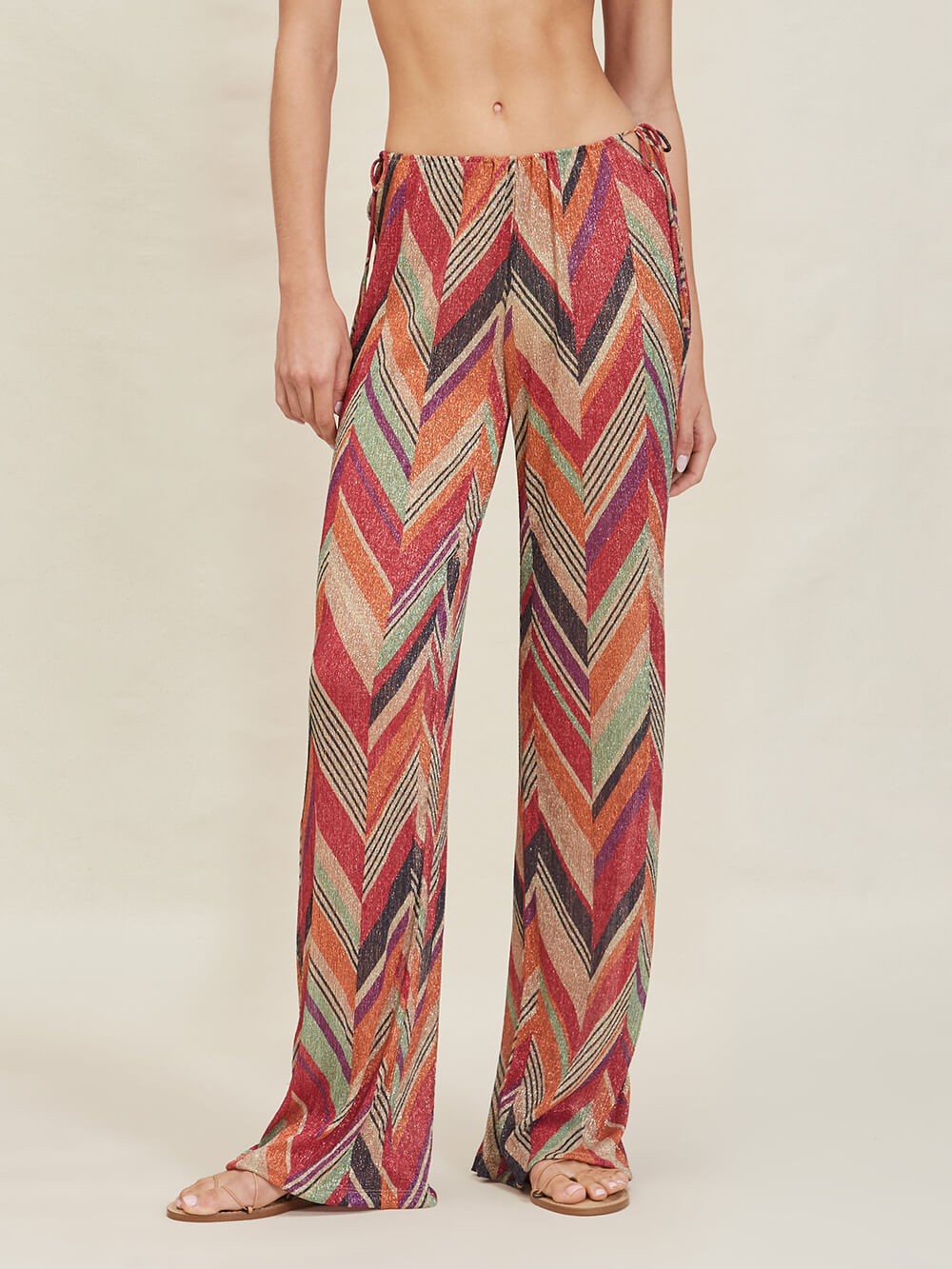 Seaside Vacation Geometric Print Side Tie Straight Pants